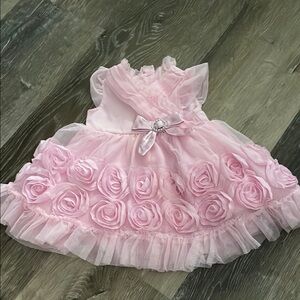 Pink Ruffled Baby Dress with Rosette Details